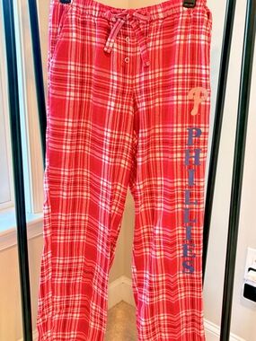 Red Plaid Sparkly Phillies Drawstring Pajama Pants